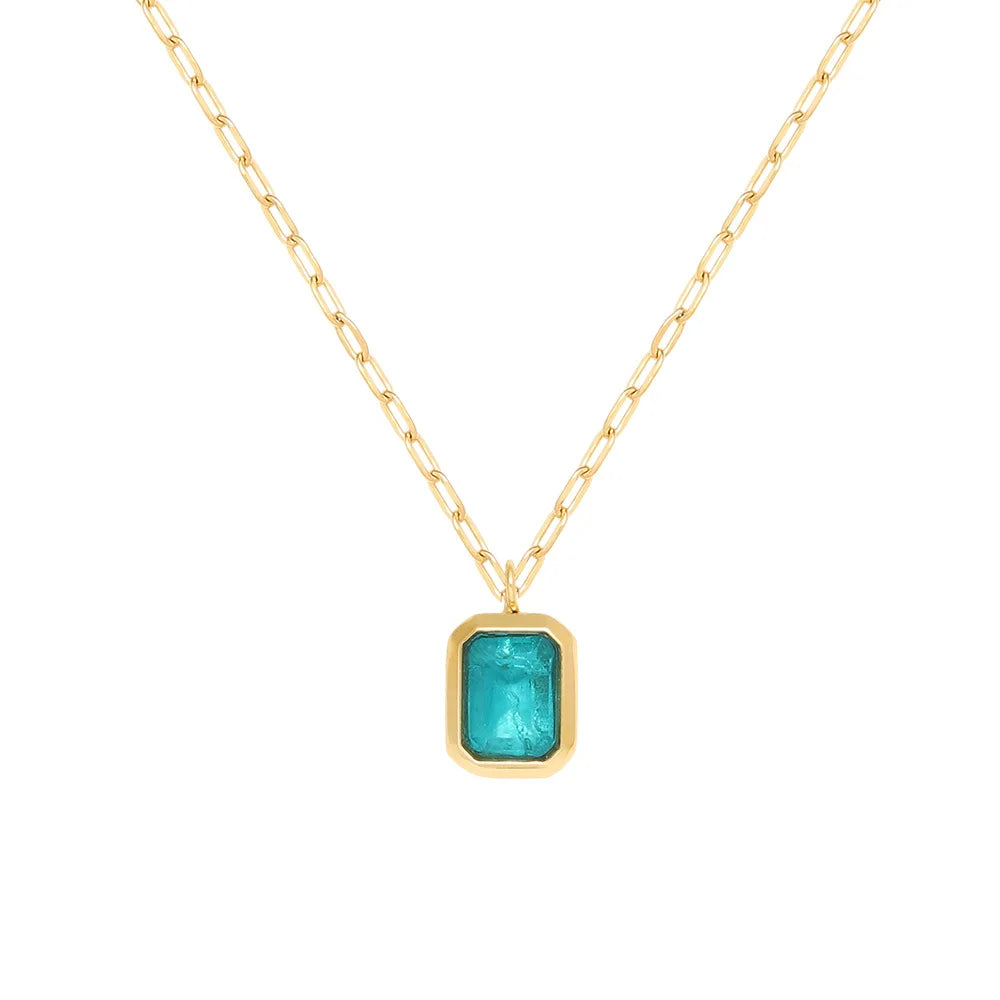 18K PVD Gold Plated Stylish Blue Stone  Pendant  Necklaces Trendy Fashion Jewelry