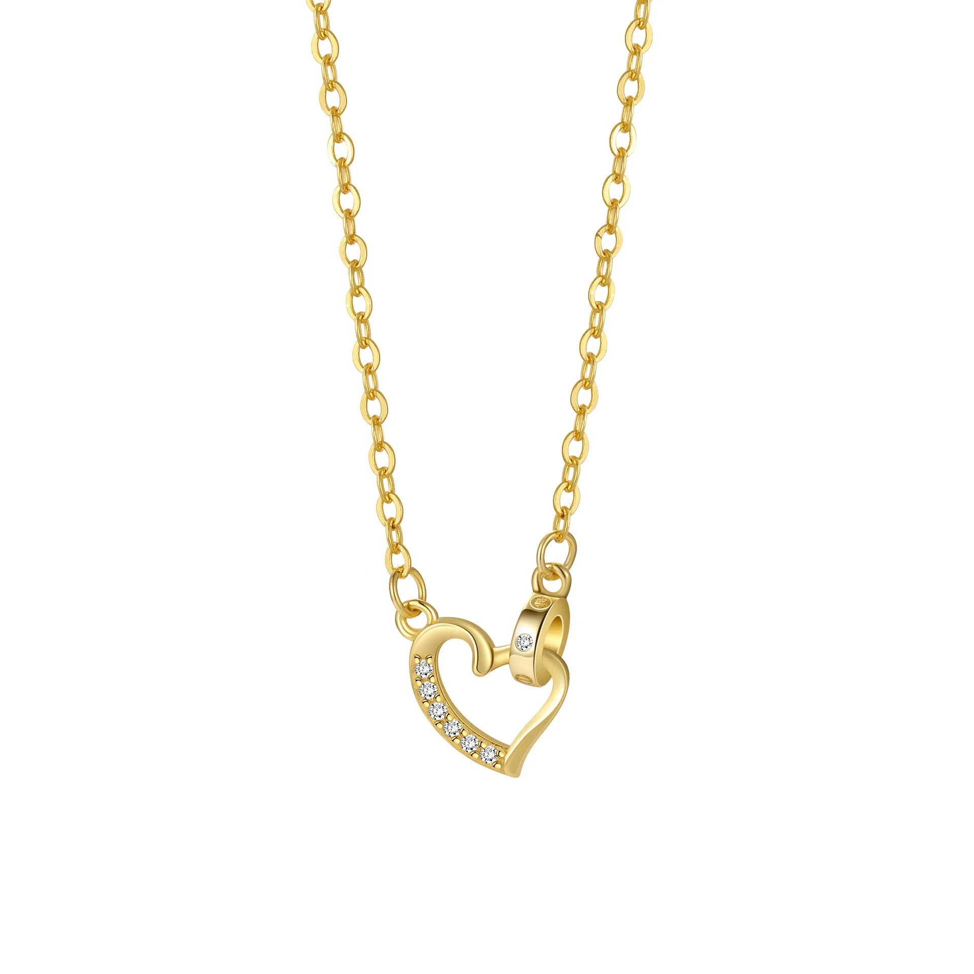 Fashion Jewelry 925 Sterling Silver Necklaces Heart Round Circle Diamond Zircon Gold Plated Necklaces for Women Valentine's Day