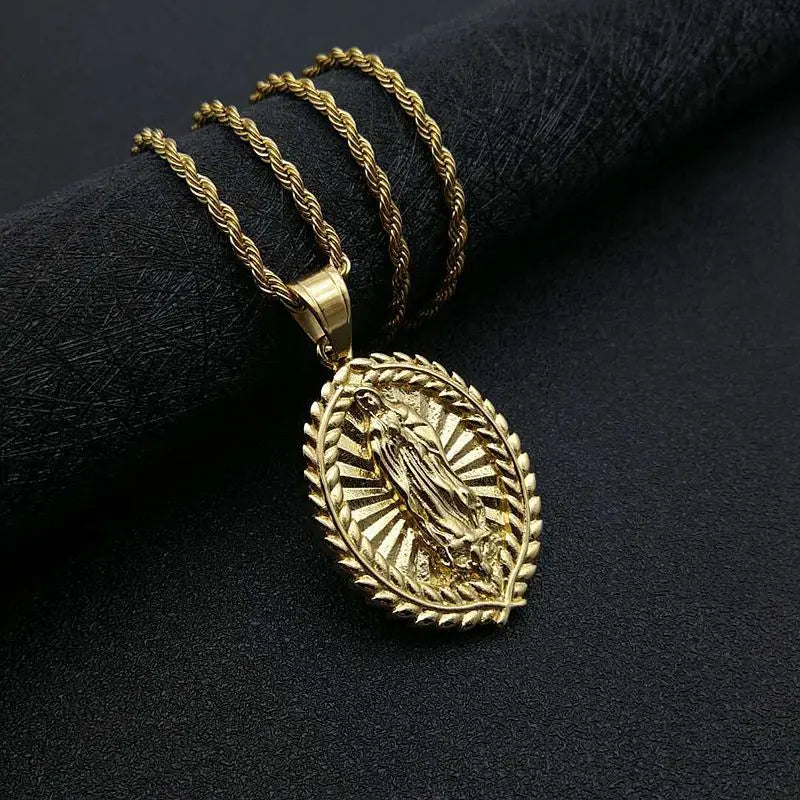 Religious Jewelry 18k Gold Plated Stainless Steel Virgin Mary Pendant Necklace