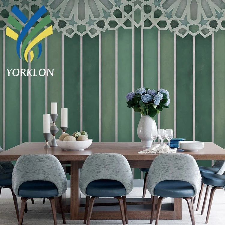 Custom Painting Moisture Proof Dark 3D Green Stripe Wallpaper Mural for Dining Room Restaurant