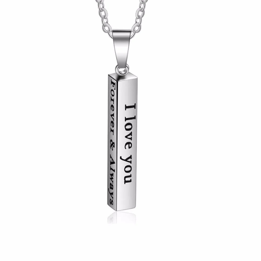 Personalized Couple Stainless Steel Chain Necklaces for Women Engraved Initial Name Vertical Bar Charm Made of Gold Jewelry