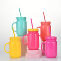 Wholesale Custom 16oz Plastic Tumblers with Lid and Straw Plastic Cup with Handle Acrylic Tumbler Colorful Mason Jar