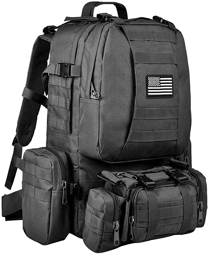 50L Black Tactical Backpack Molle System Water Resistant for Trekking Workout Fitness Hunting Built-Up Assault Pack Nylon Lining