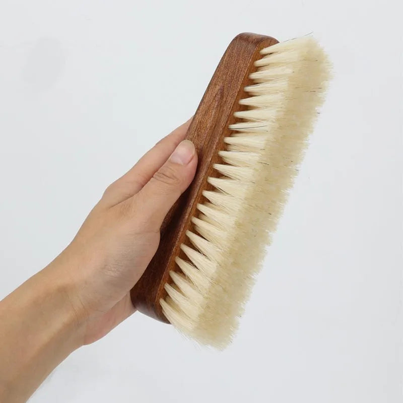 Wood Handle with Pig Bristle Shoe Brush Pig Hair Polishing Cleaning Buffing Brush Cleaner for Shoes Boots