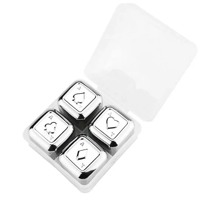 Gift Set Wine Beer Chilling 4pcs 304 Stainless Steel Stone Poker Shaped Ice Cubes with Customizable Packaging