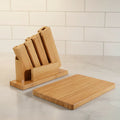 Bamboo 6 Slots Knife Holder with Cutting Board Kitchen Knife Holder Swan Knife Block
