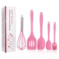Hot Selling Heat Resistant Cooking Accessories Tools 5 Pcs Pink Food Grade Non Stick Silicone Kitchen Utensil Set