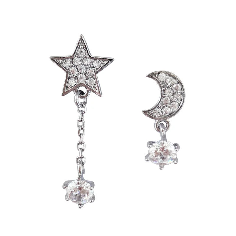 New Hot Fashion 925 Sterling Silver Crystal Star Earrings for Women Girls Gift Fashion Statement Jewelry