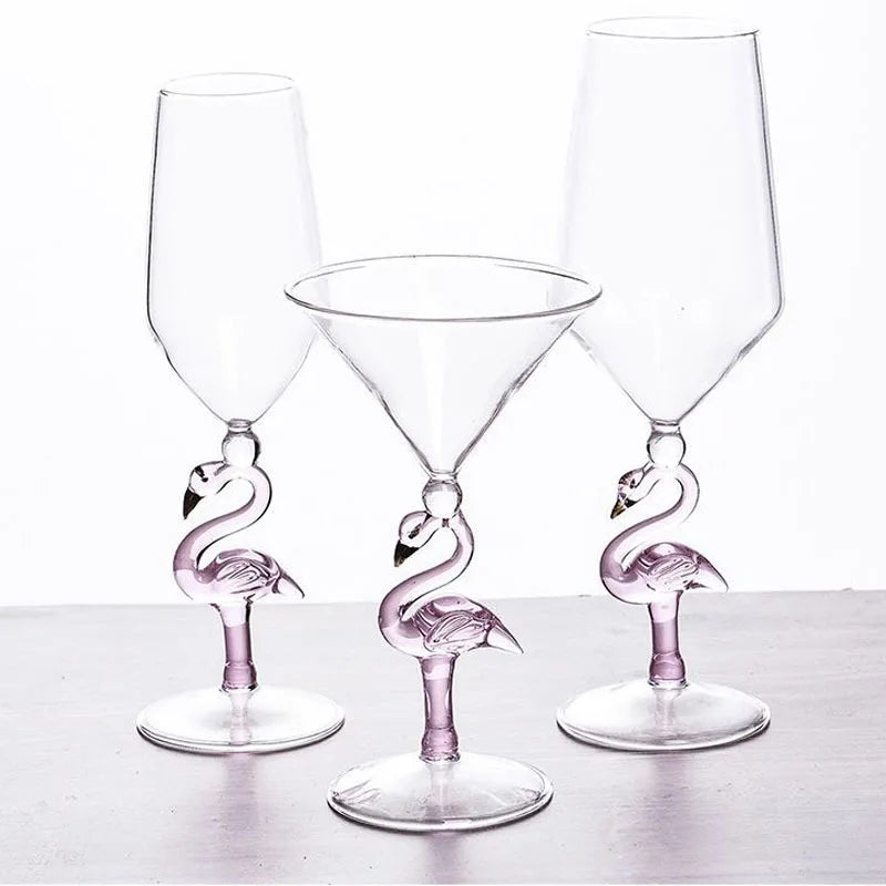 Hand Blown Creative pink Wine Glass Goblet Long Stem Luxury Goblet Wine Glass Custom Crystal Flamingo Cups Cocktail Glasses