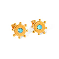 French Stylish Stainless Steel 18K Gold  Plated Mini Natural Stones Turquoise Sunflower Stud Earrings for Women