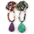 Fashion Bohemian  Custom Jewelry Accessory Gemstone  Chip Stone Knotted Crystal Druzy Pendant Necklaces