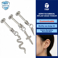 Fashion 16g G23 Titanium Stud Ear Rings Studs Conchoidal Cartilage Earrings Flat Bottom Piercing Inner Thread Body Jewelry