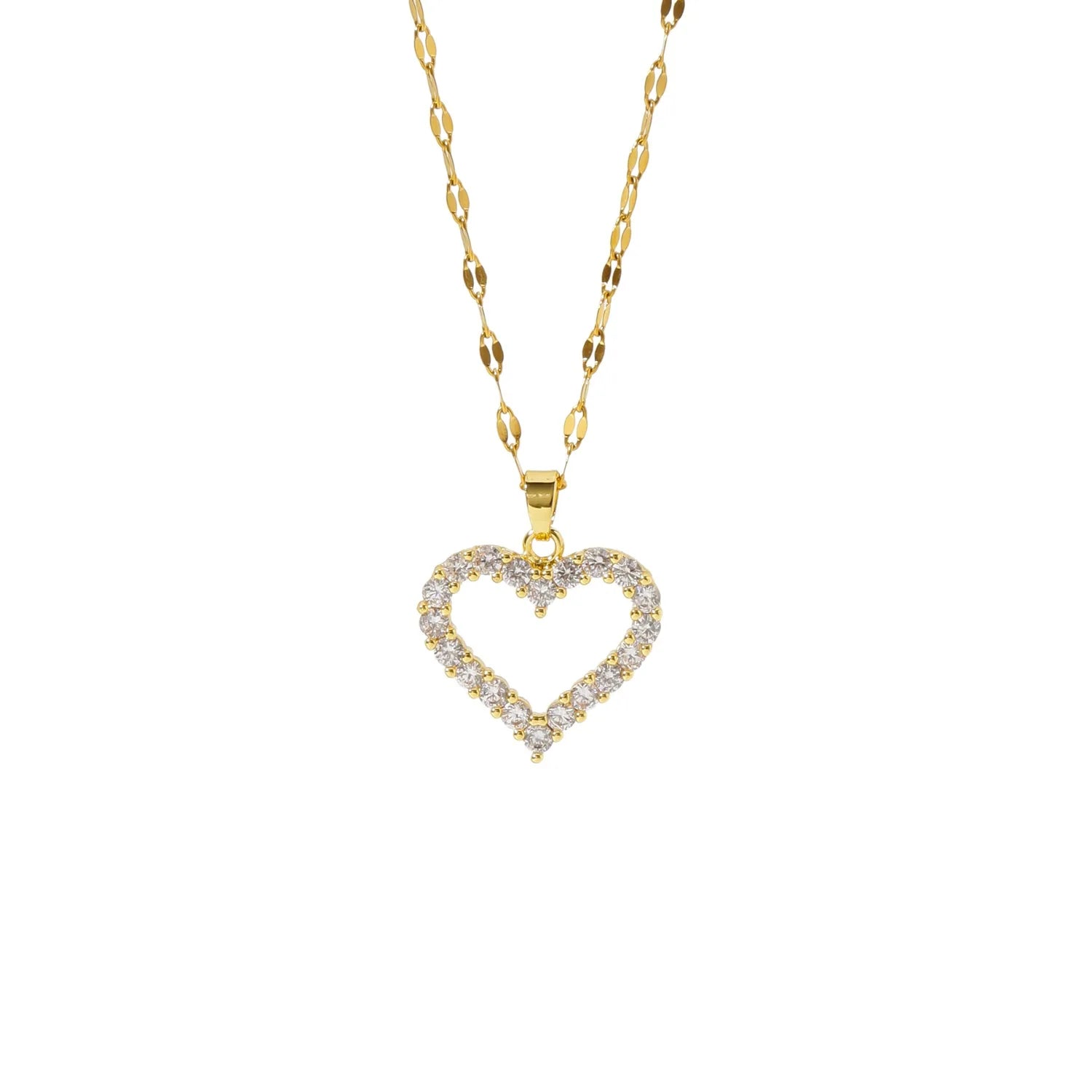 Wholesale Custom Fashion Charms Cute Dainty Love Pendant Necklaces 18k Gold Plated Stainless Steel Cubic Zirconia Heart Necklace