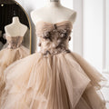 Jancember RL127 Romantic Pink Strapless Ball Gown Floral Print Tired Wedding Dresses