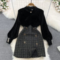 Boutique Wholesale 2024 Autumn New Style Retro Temperament Stand up Collar Splicing Waist Slimming A-line Women's Dress