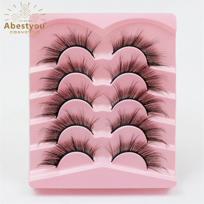 Abestyou 8D Cat Eye Lashes Dramatic Fox Eye for Fake Eyelashes Full Strip Natural Look Handmade Black Cotton Band 5 12-23mm