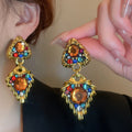 Old Fashioned Dubai Gold Plated Geometric Dangle Earrings Sparkling Rhinestone Crystal Irregular Heart Drop Earrings