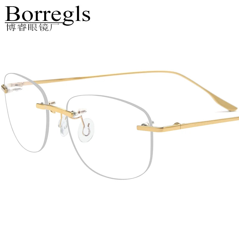 Borregls Rimless Titanium Alloy Glasses Frame Men Ultralight Square Eyeglasses Women Frameless Myopia Optical Eyewear 18107
