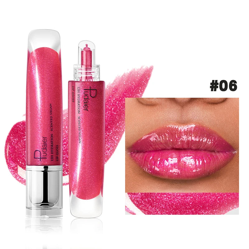 Pudaier Moisturizing Glossy High Shimmer Lip Gloss Wholesale Long Lasting Organic 12H Hydration Lipstick