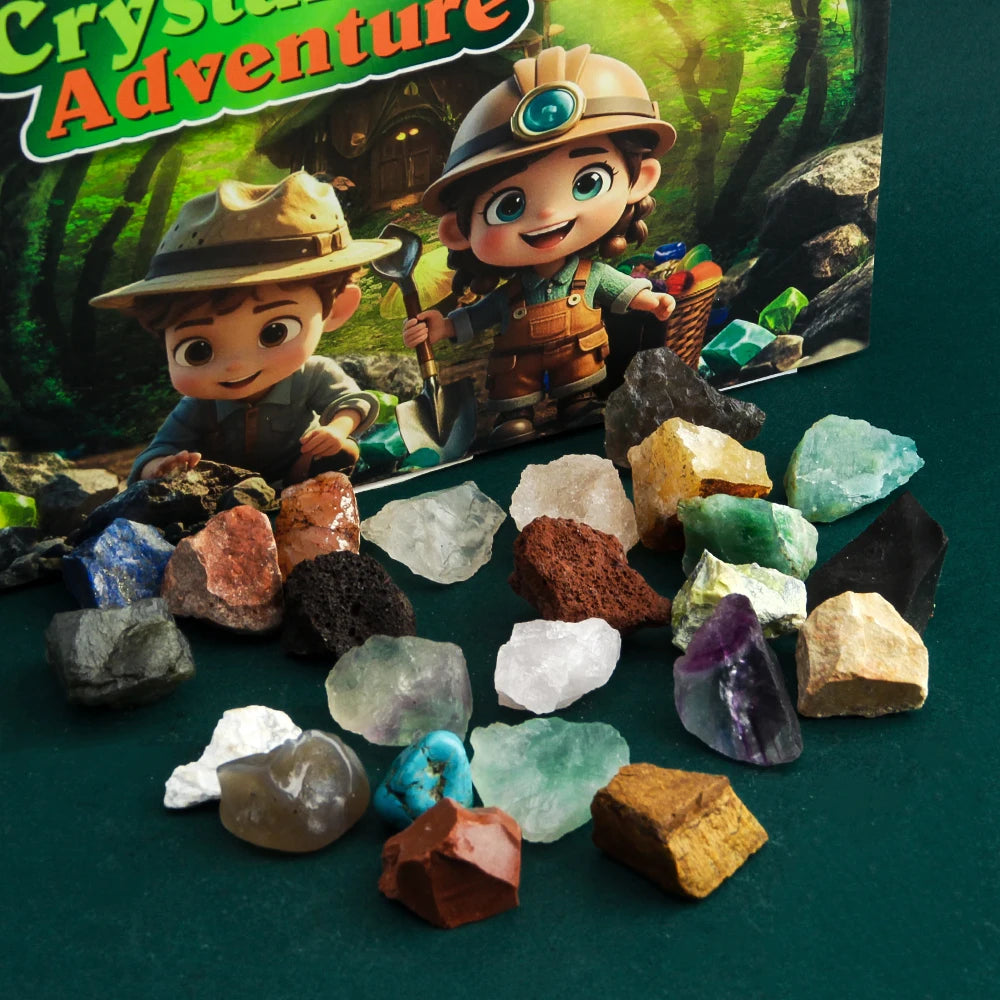 Forest Adventure Natural Stone Raw Stone Ore Box 24 Days Countdown Calendar Decoration Gift Set