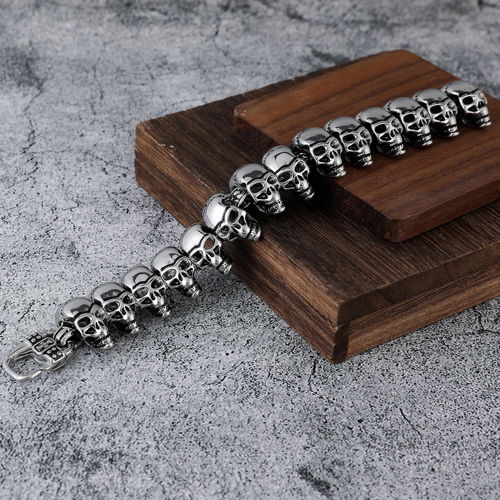 Wholesale Fashion Men's Bracelet Jewelry Punk Gothic Stainless Steel Silver Skull Bracelet for Man