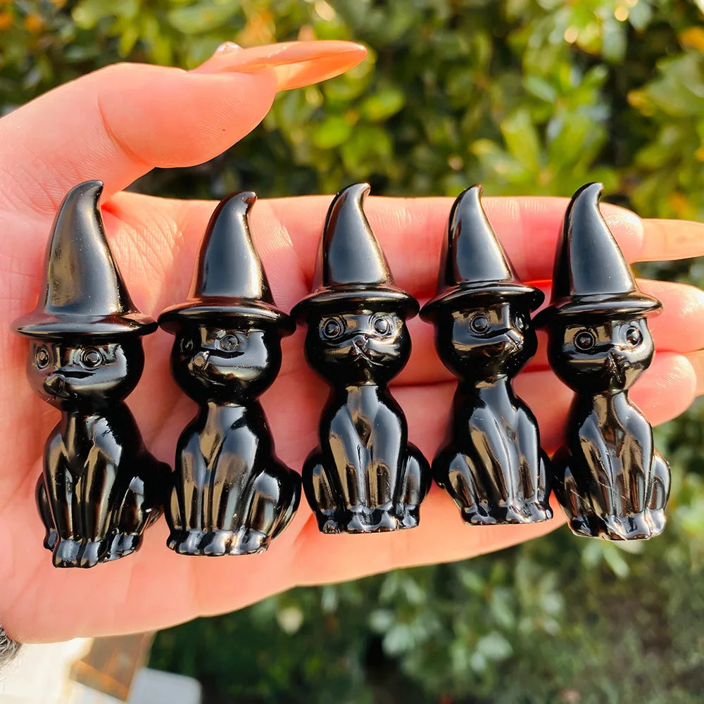 Bulk Sale Natural Black Obsidian Magic Cute Cat Healing Crystals Stone Crafts for Home Decoration
