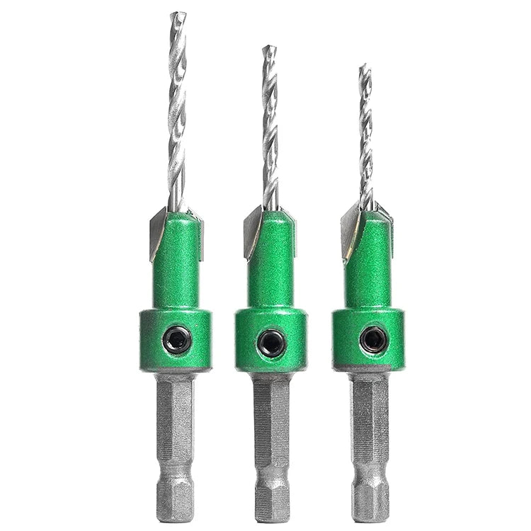 DZ 3pcs HSS High Speed Steel Countersink Drill Bit Set Carpentry Woodworking Tool for Screw Hole