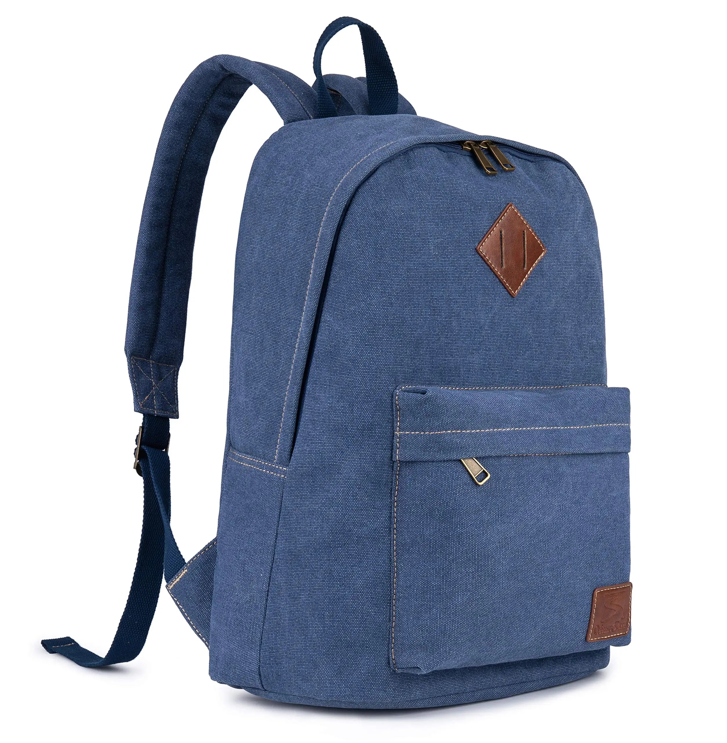 Blue Unisex Anti-Theft Laptop Backpack with USB Waterproof Polyester Lining Characters Pattern Waxed Canvas