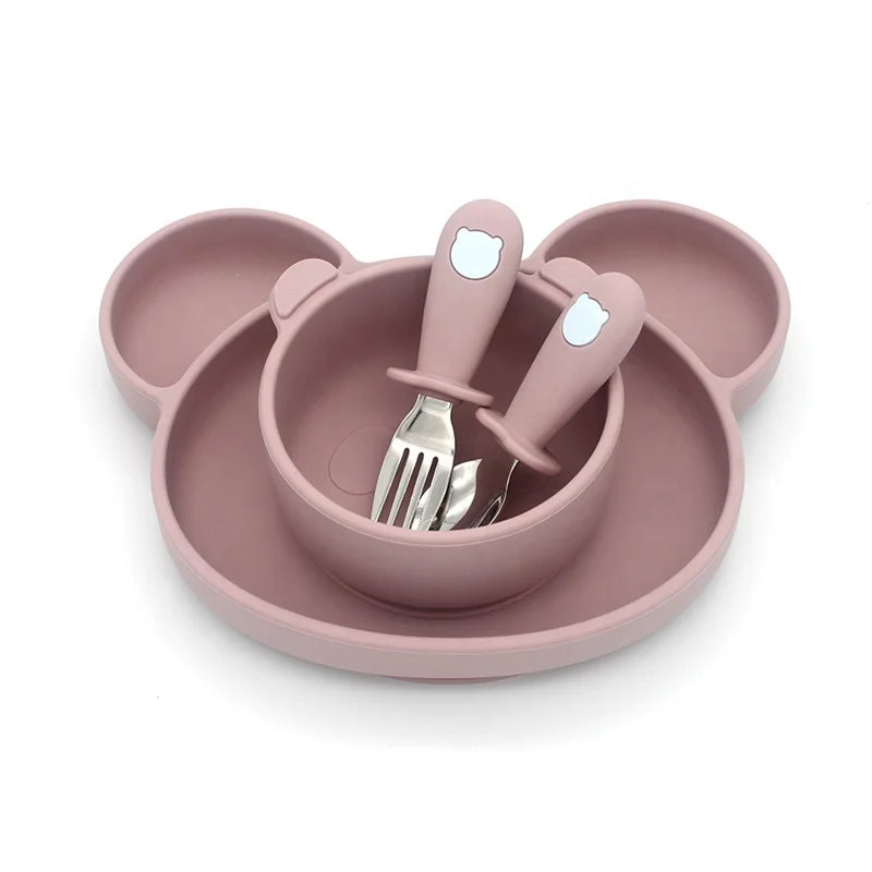 OEM/ODM BPA-Free Food Grade Baby Plate Suction Silica Gel Spoon Fork Commercial Restaurant Use American Style Baby Feeding
