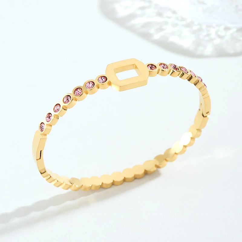 Nabest Stainless Steel Hollow Geometric Charm Bangles Jewelry Wedding Bridal Cubic Zircon Bracelet & Bangle for Women