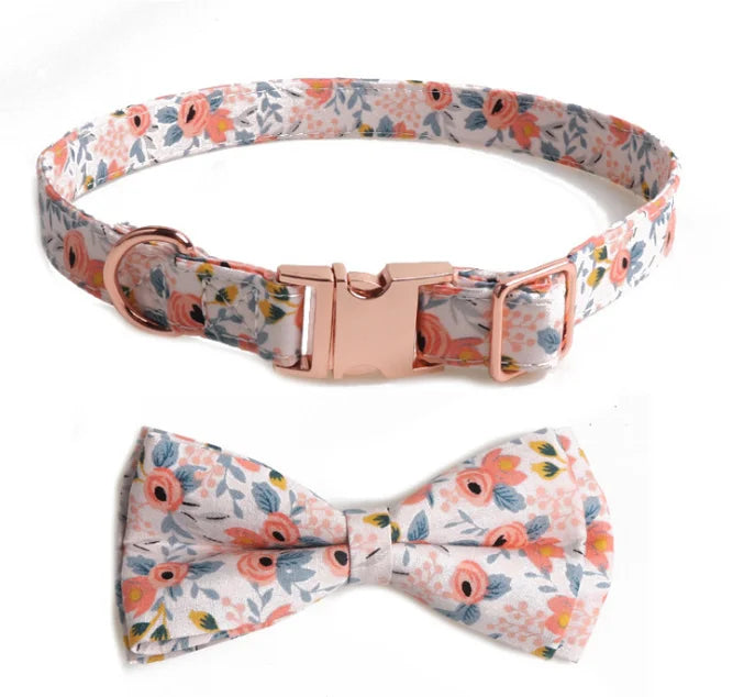 New Floral Rose Gold Full Metal Button Bow Pet Collar