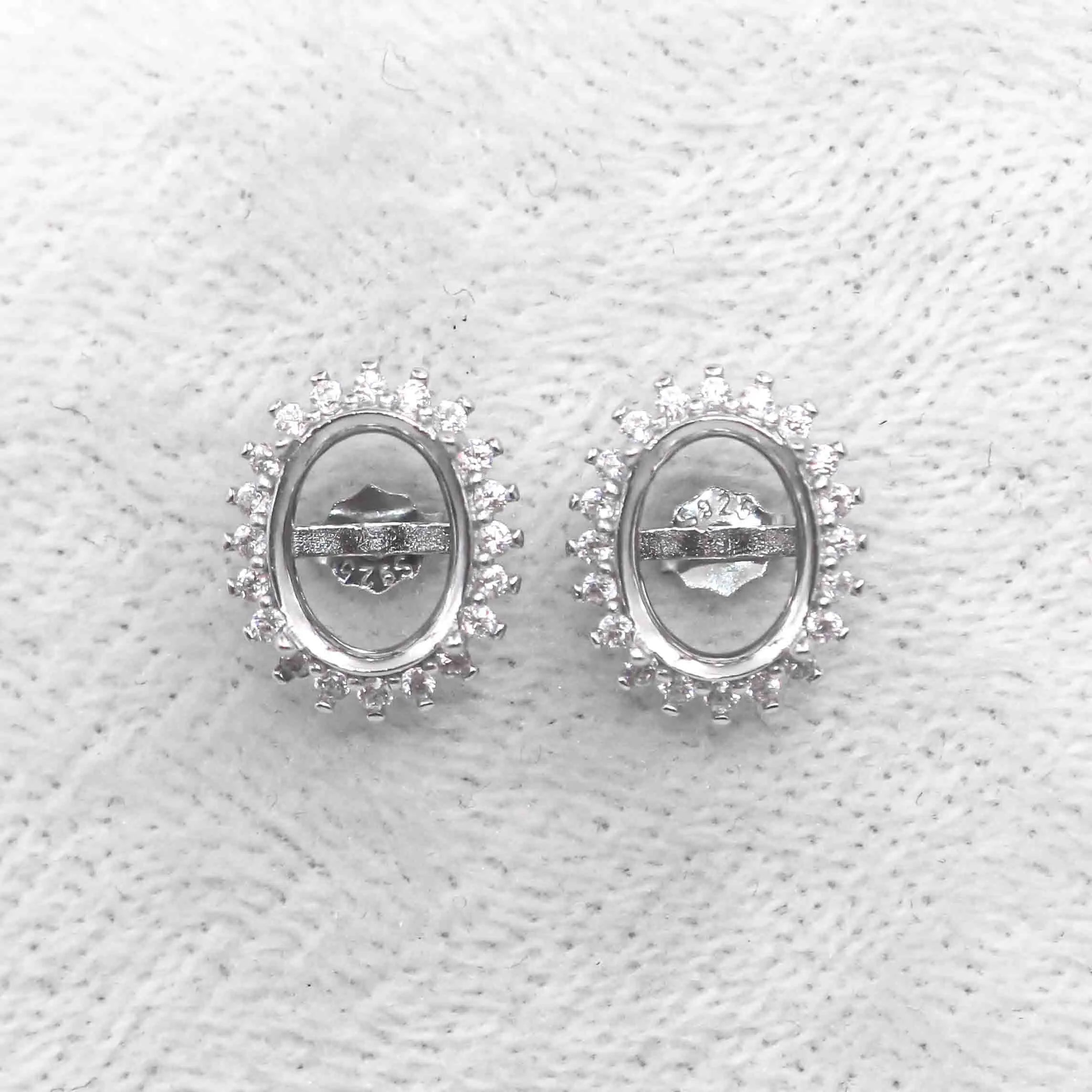 Sterling Silver 7*9/8*10/9*11/10*12mm Semi Mount Stud Earring Empty Frame Blank Setting Base Without Center Stone for DIY Inlay