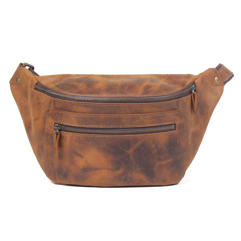 Wear Resistant Large Leather Casual Outdoor Sport Crossbody Fanny Pack Waist Bag Sling Chest Bag