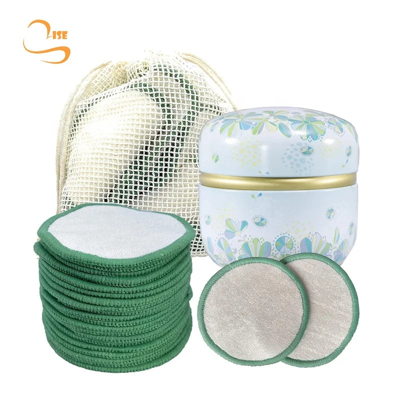 12pack Fashion Makeup Remover Pads Laundry Bag Metal Box Package Washable Reusable Makeup Remover Pads Set