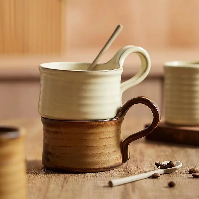 Creative Japanese Coffee Mugs Handmade Retro Pottery Coffee Mug Cup Ceramic Breakfast Cup Cappuccino Cup