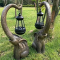 Vintage Resin Elephant Lantern Sculpture with Heart-Shaped Trunks Warm Glow Light for Home Decor Romantic Animal Theme