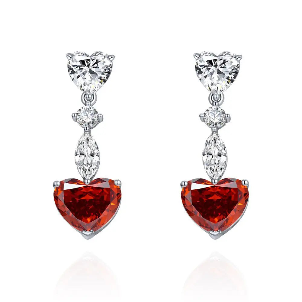 10*12mm Big Heart Cut Red Ruby 5A Zirconia Heart 925 Silver Drop Earrings