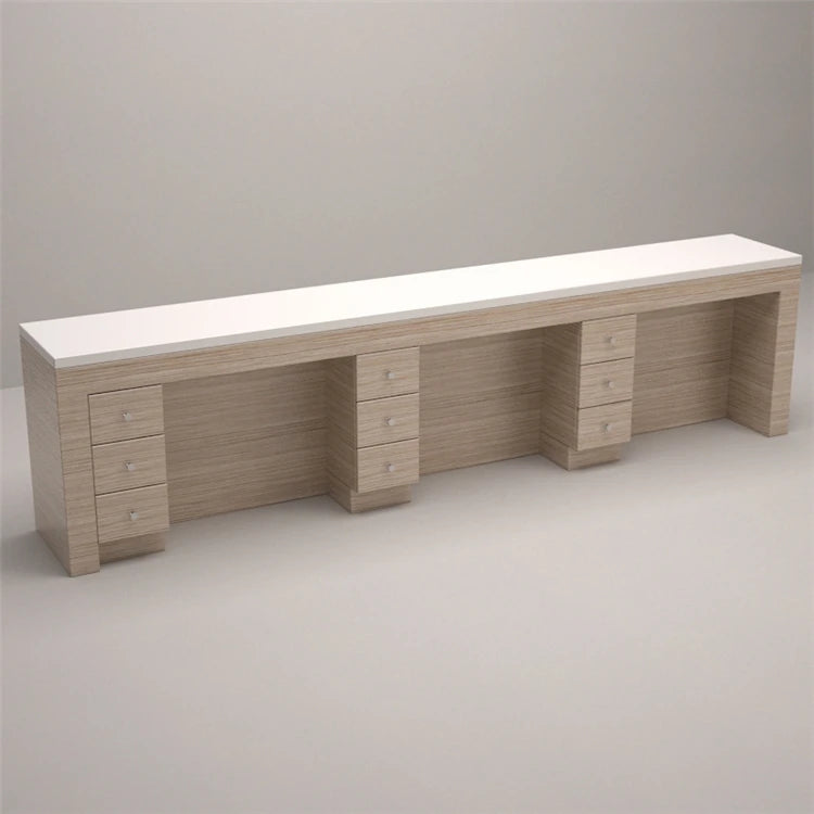 New Design Modern Simple Wooden Nail Desk Bar Salon Art Furniture Long Triple Manicure Table Customized Size Commercial Workshop