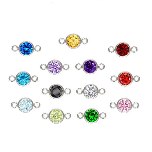 Vintage Jewelry Findings 925 Sterling Silver Bezel Zircon Birthstone Charms Connectors