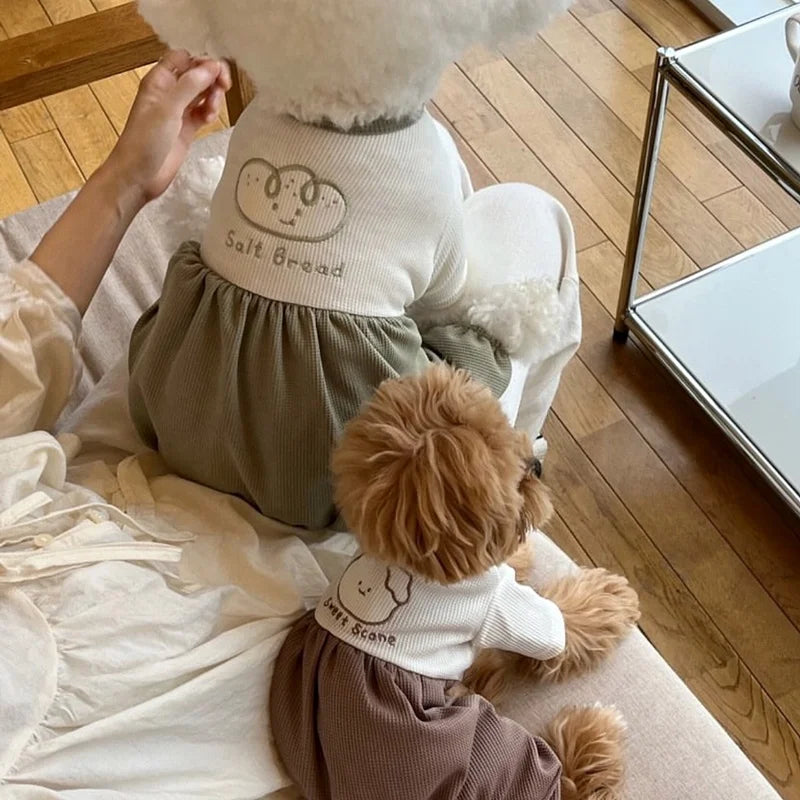 Breathable Summer Dog Jumpsuit Cute Bread Print Soft Waffle Fabric Four-Legged Pet Pants for Small Dogs