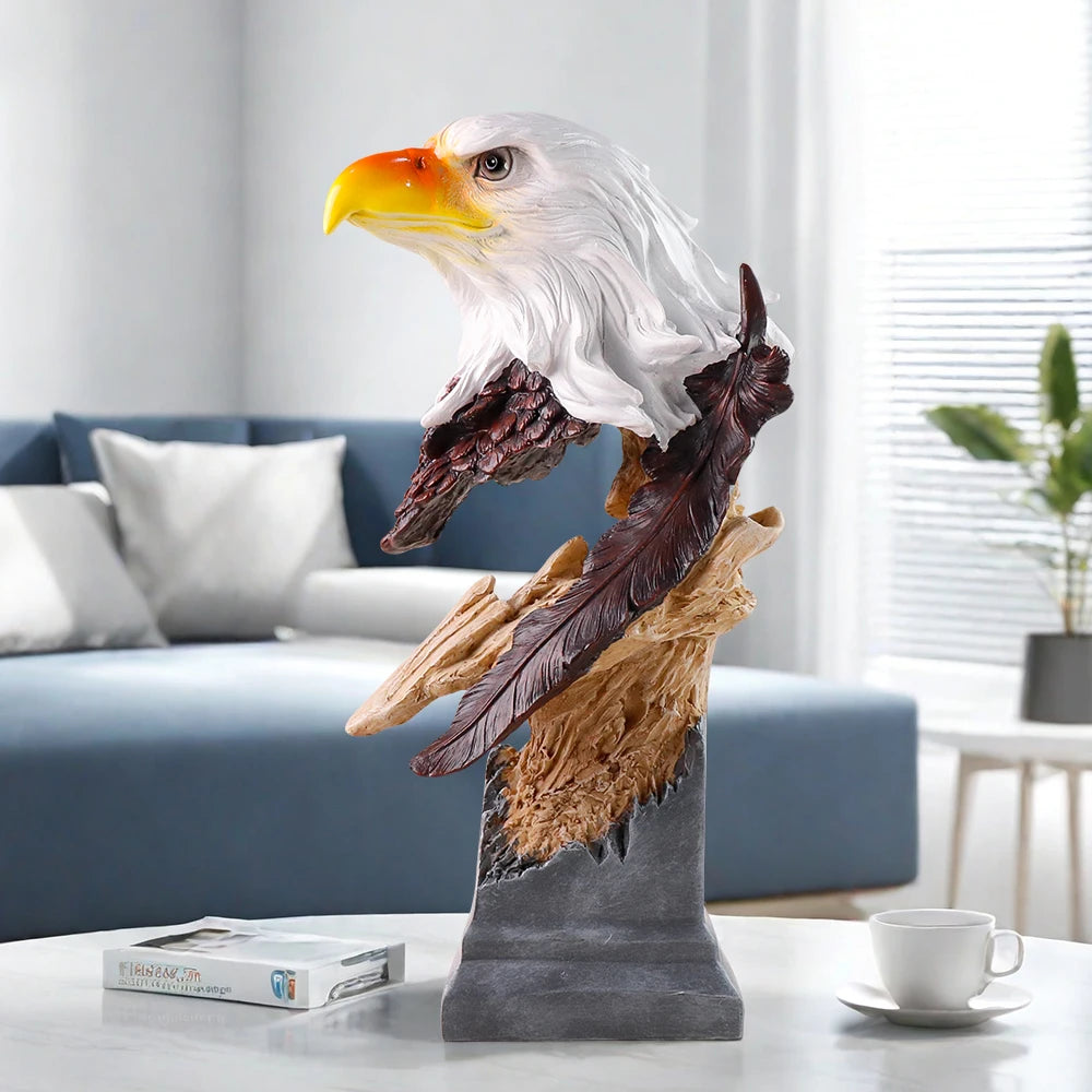 Bald Eagle Resin Sculpture with Realistic Feathers White Head & Orange Beak Majestic Bird Statue for Home Office Decor