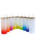 RubySub Wholesale 17oz Gradient Frosted Glass Sublimation Glass Tumblers with Straw Bamboo Lid