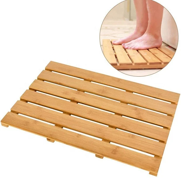 Solid Eco-friendly Natural Bamboo Shower Mat Bathroom Floor Anti Slip Bath Mats Shape Bamboo Shower Mat