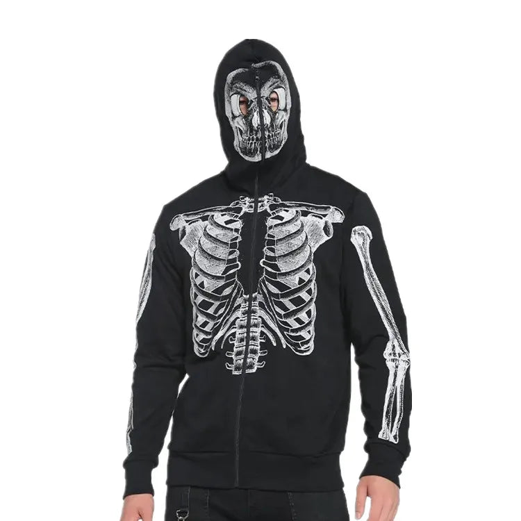 Full Zipper up Hoodie Skull Skeleton Black OEM Y2k Premium Men Hoodie Sweatshirts