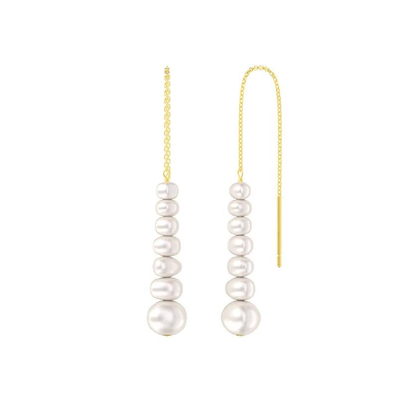 MED3029 Melynn Baroque Fresh Water Pearl Tassel Earrings 925 Sterling Silver Rope Chain Dangling Earrings for Women Girls Ladies