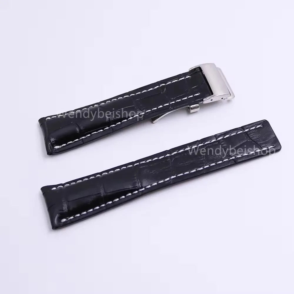 24mm Black Real Cowhide Leather Wrist Watch Band Strap Charm Type for Breitling