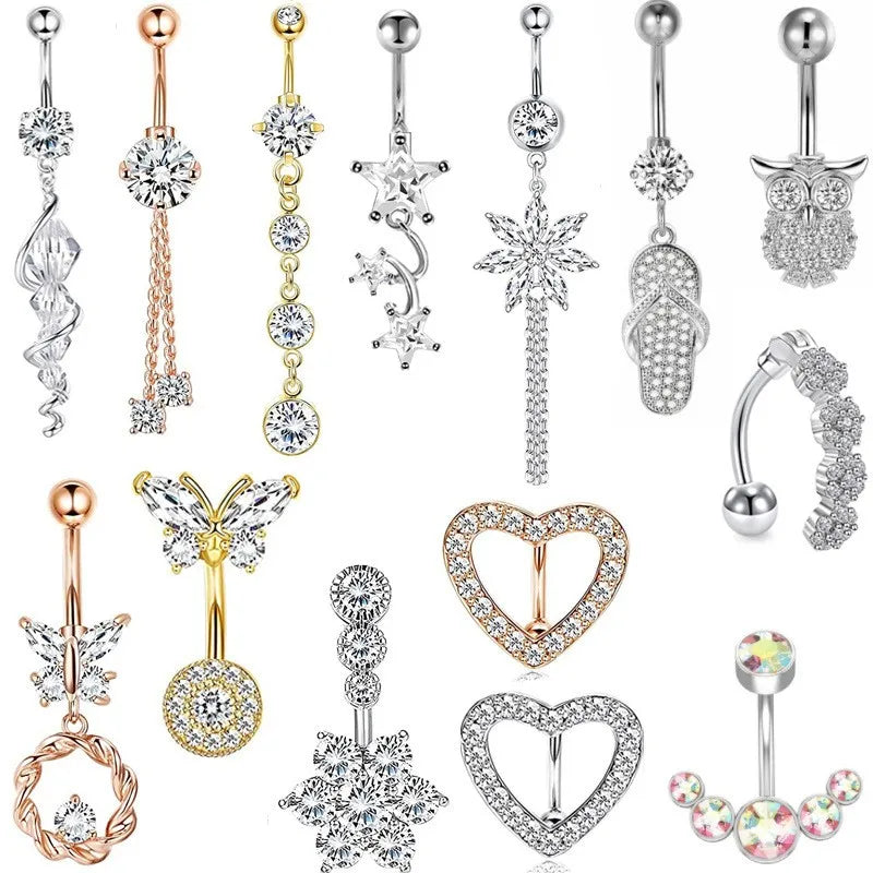 Stainless Steel Pendant Zircon Body Piercing Jewelry Navel Ring Belly Button