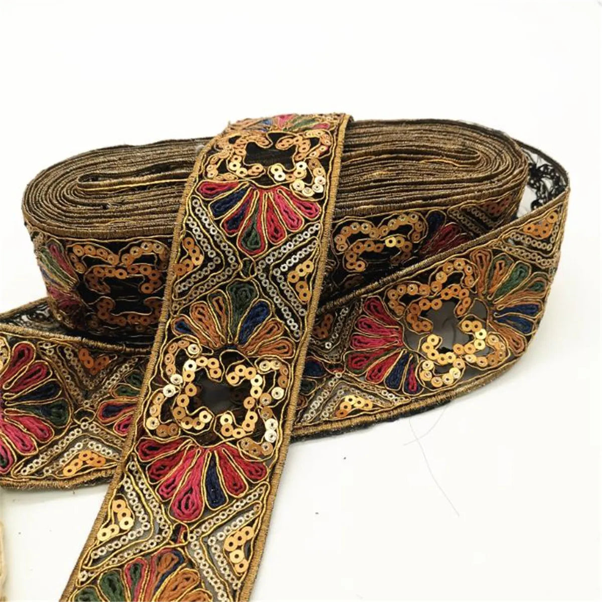 1Yard Sequin Golden Thread Embroidered Lace Trim Ribbon DIY Clothes Garment Sewing Craft Width 6cm