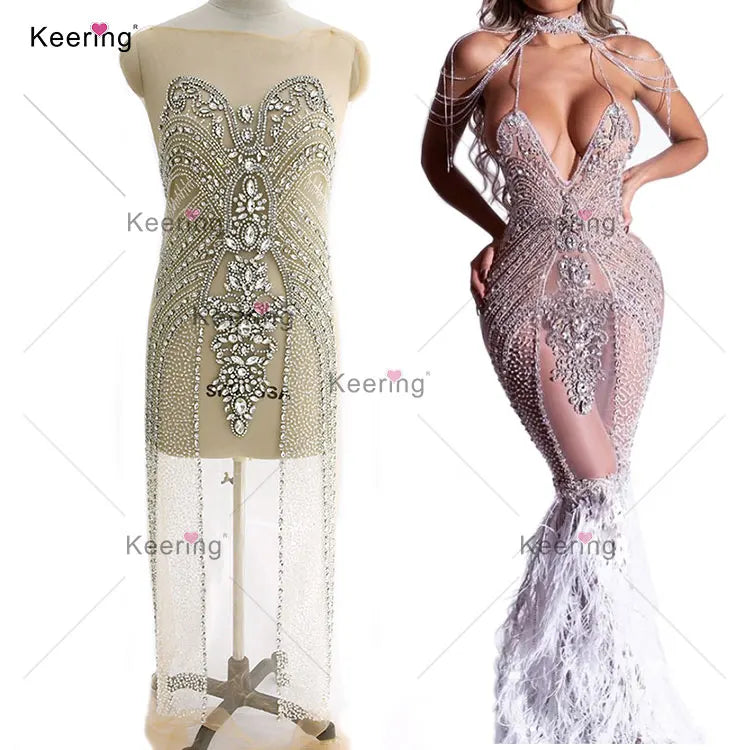 WDP-030  African Black Women 2022 Fancy Beaded Full Body Crystal Skin Color Rhinestone Bodice Applique Manufacturers