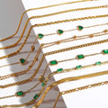 Minimalist Emerald Charms Green Zircon Jewelry Herringbone Band Twist Bracelet Figaro Chain Bracelet MegaBDM